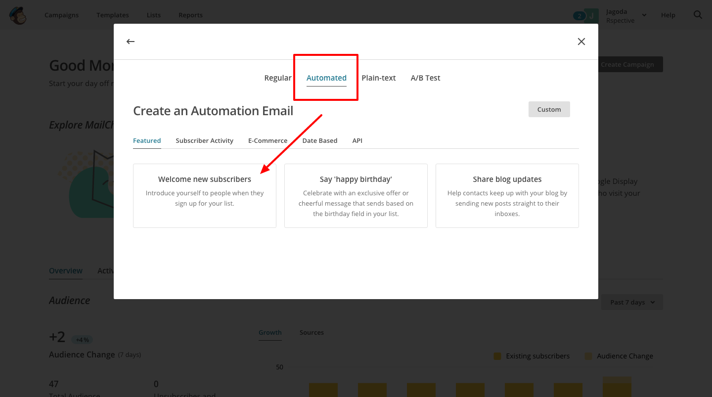Create automated email campaign with MailChimp