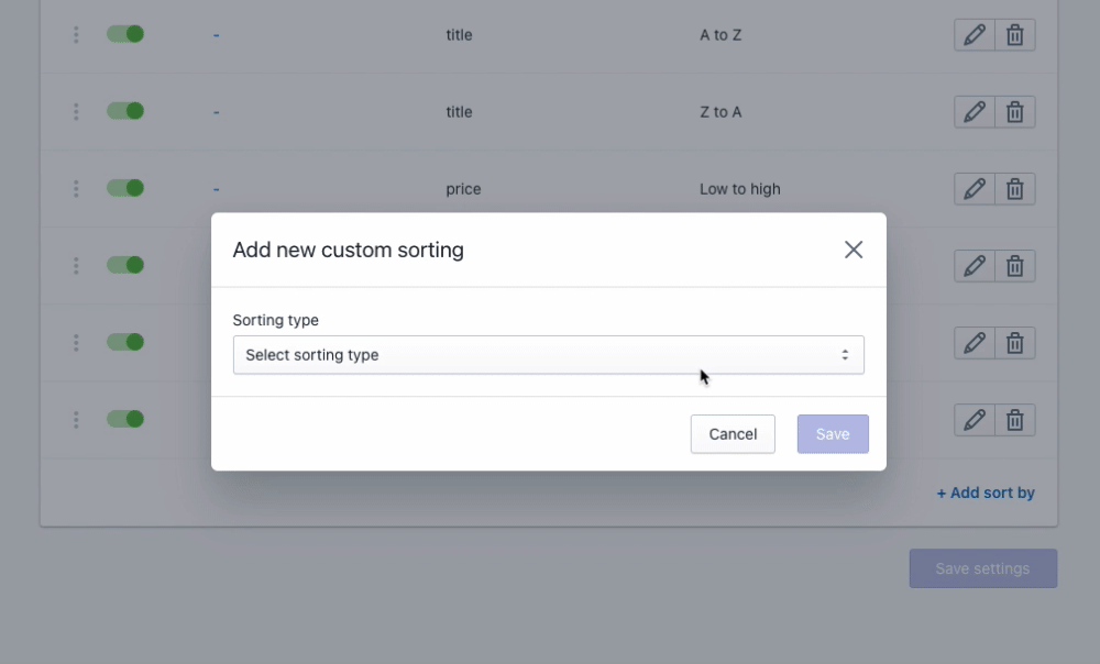 shopify customize sort by