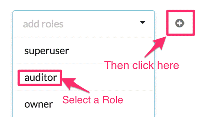 The image shows a user interface with a navigation bar for assigning roles, including 'superuser', 'auditor', and 'owner'.
AI-generated content may be incorrect.