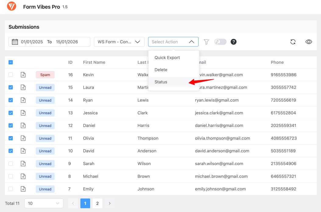 Form Vibes: Status Options