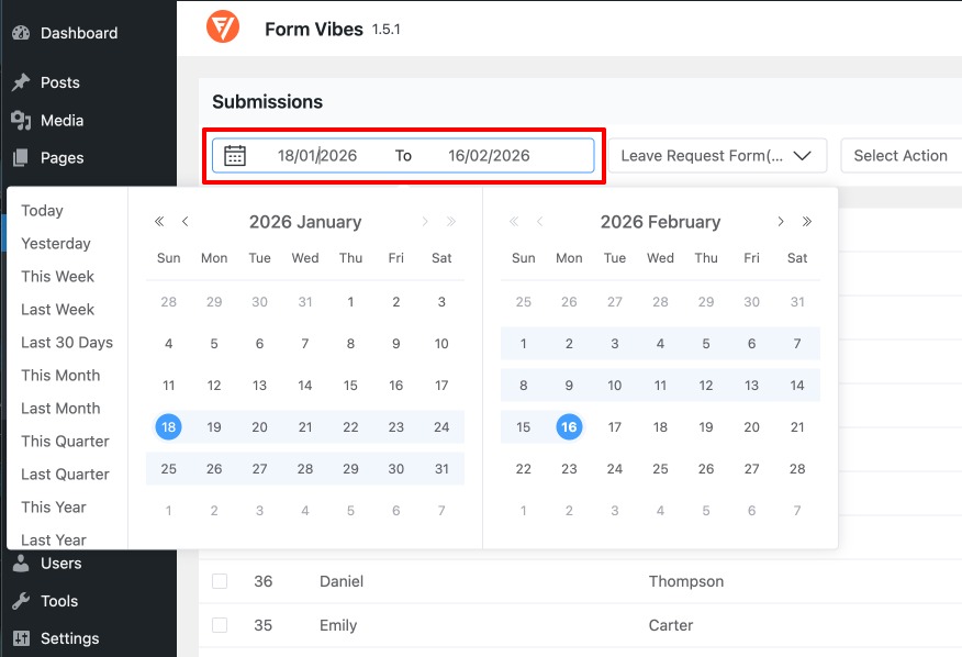 Filter Form Submissions
