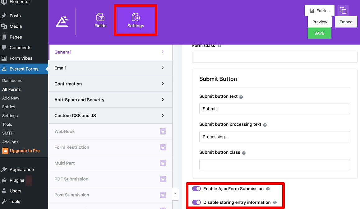 Enable Ajax Form Submissions