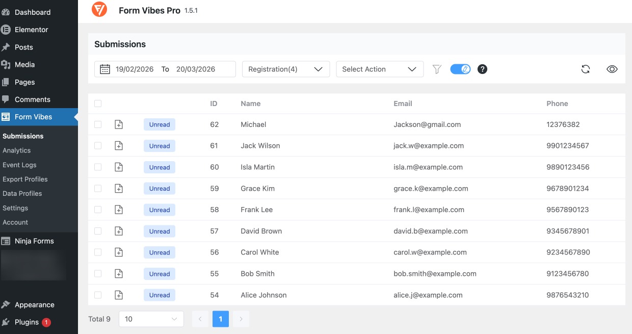 Manage Ninja Form Submissions with Form Vibes Pro