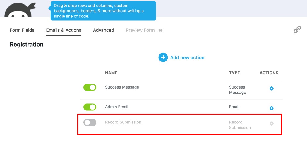 Manage Disable Record Submission