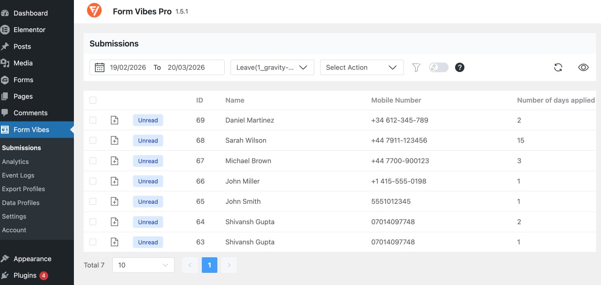 Display Submissions in Form Vibes