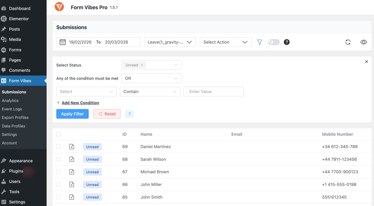 Apply Filter on Form Submissions