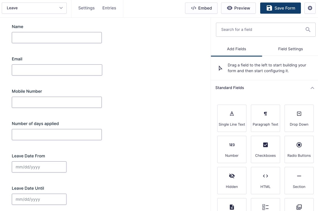 Create form in Gravity Form