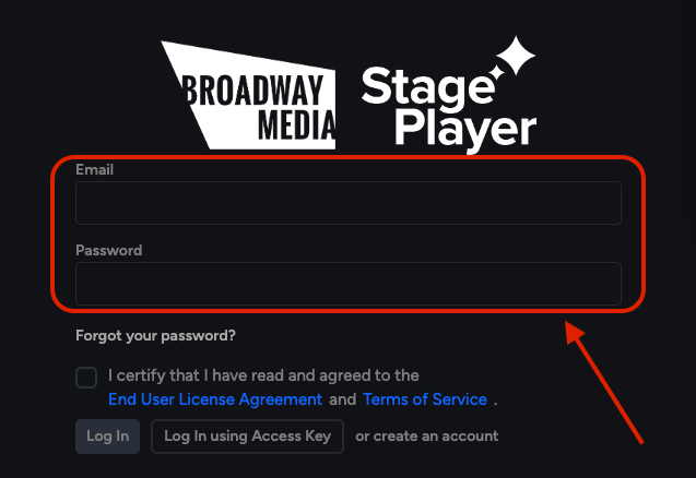 StagePlayer Login Screen
