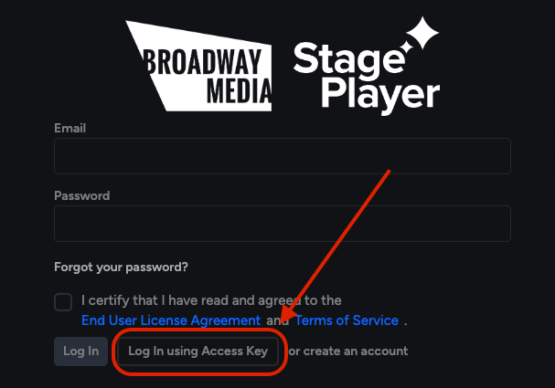 Log In using Access Key