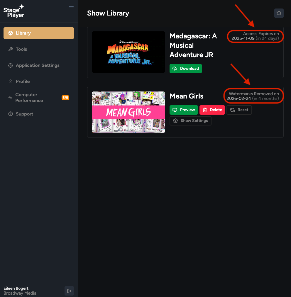 Screenshot of the StagePlayer Library