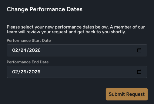 Change Performance Dates Popup