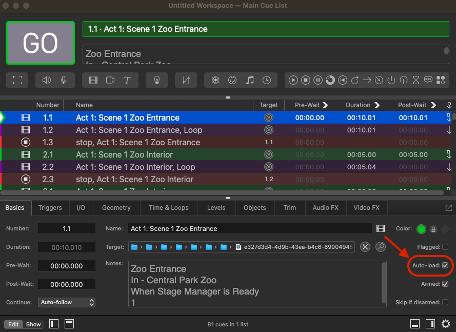 QLab's Auto Load Feature