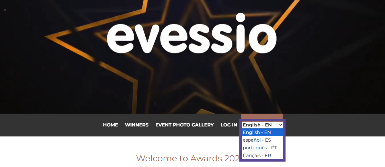 Image showing website page with language selector dropdown
