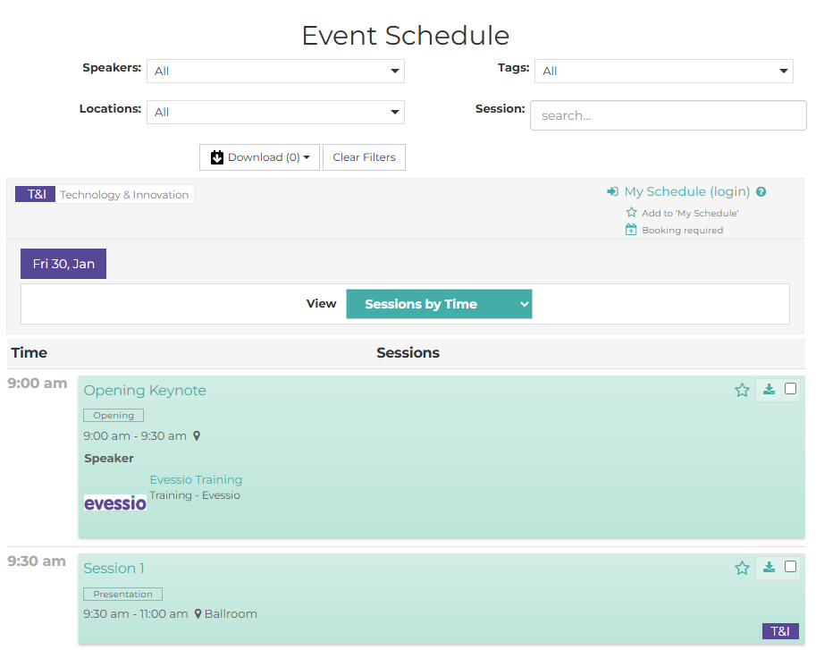 Image showing sample of a completed event schedule