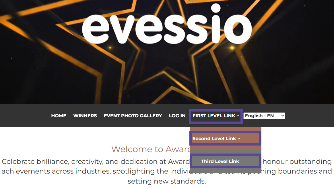 Image showing menu with a first, second and third level link