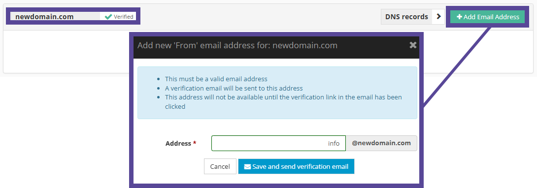 Image showing popup window to add a new email address