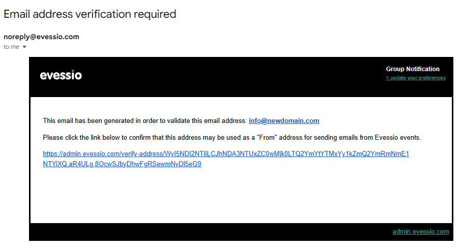 Image showing a copy of the verification email received when adding an email address
