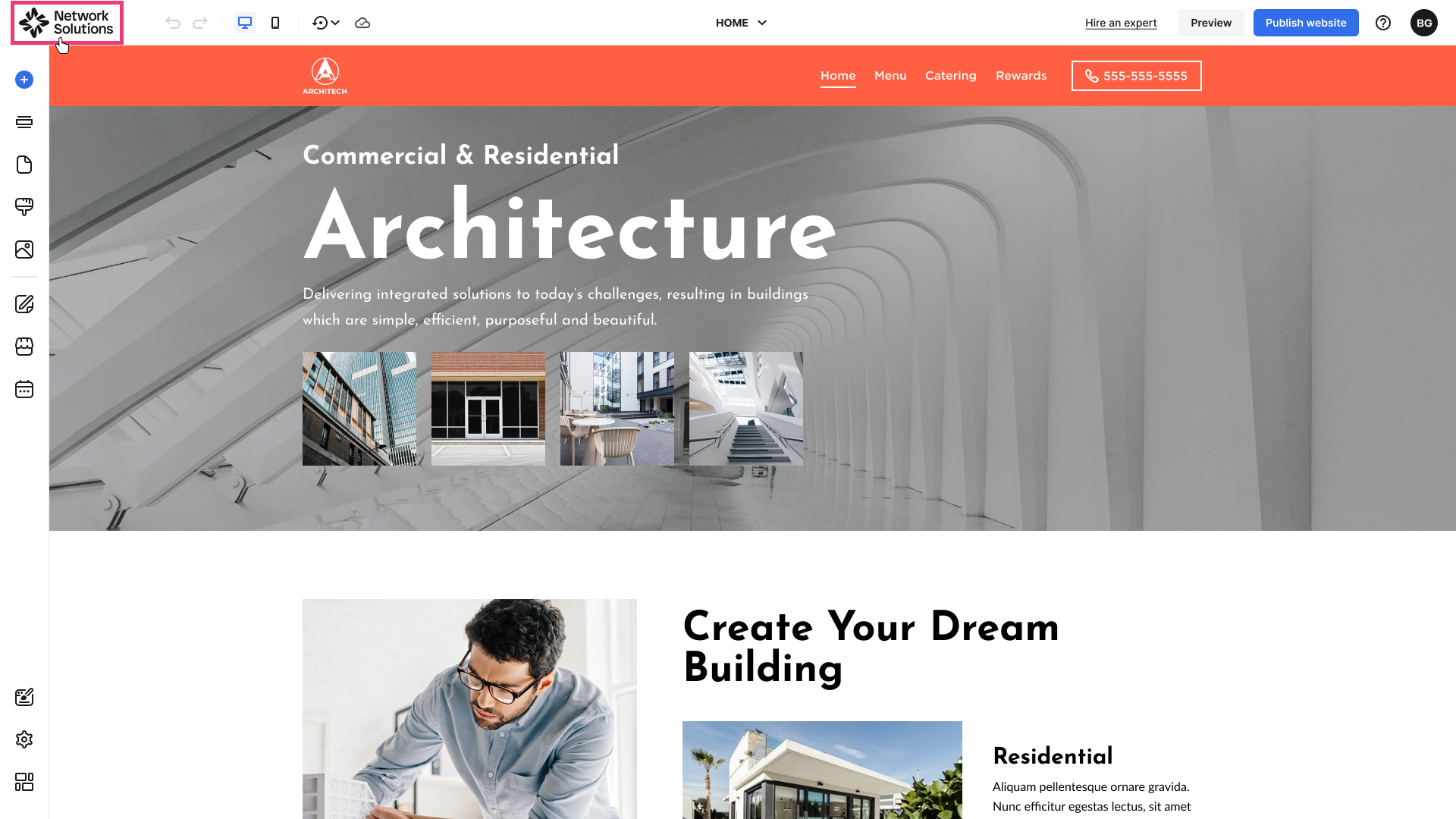 The bar runs across the full width of the editor. Logo Icon is highlighted on the left. Preview, Publish, and your account initials are on the right side.