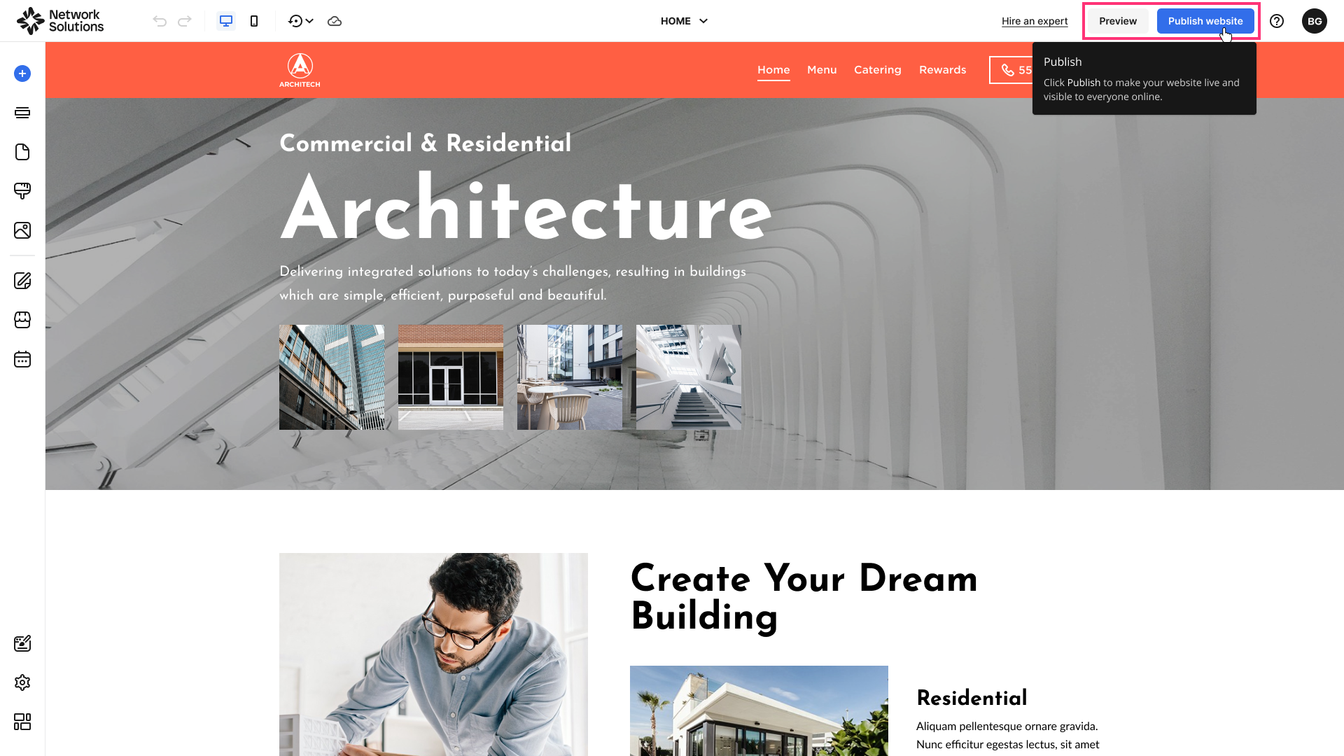 Preview and Publish Website appear as separate buttons on the right side of the Top Navigation Bar.