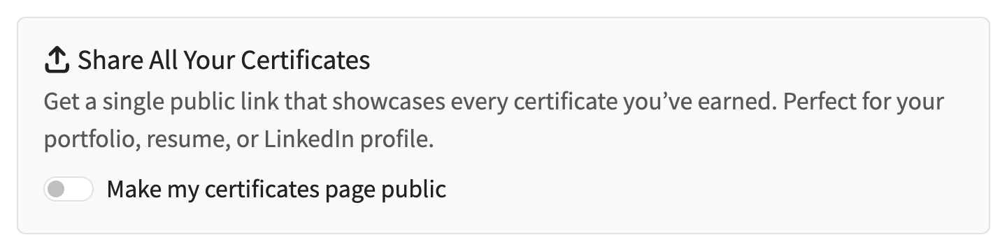 The Share All Your Certificates section on the certificates page