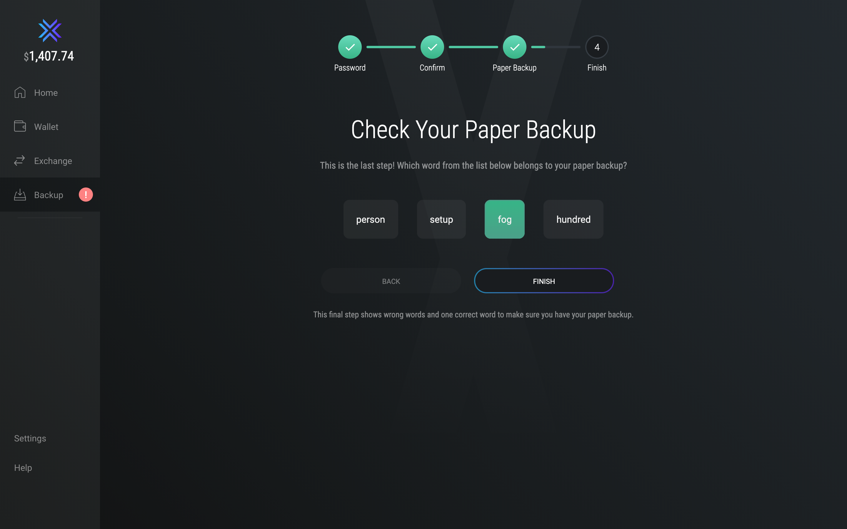 Exodus Wallet - Confirm your Paper Backup Exodus Wallet - Confirm your Paper Backup