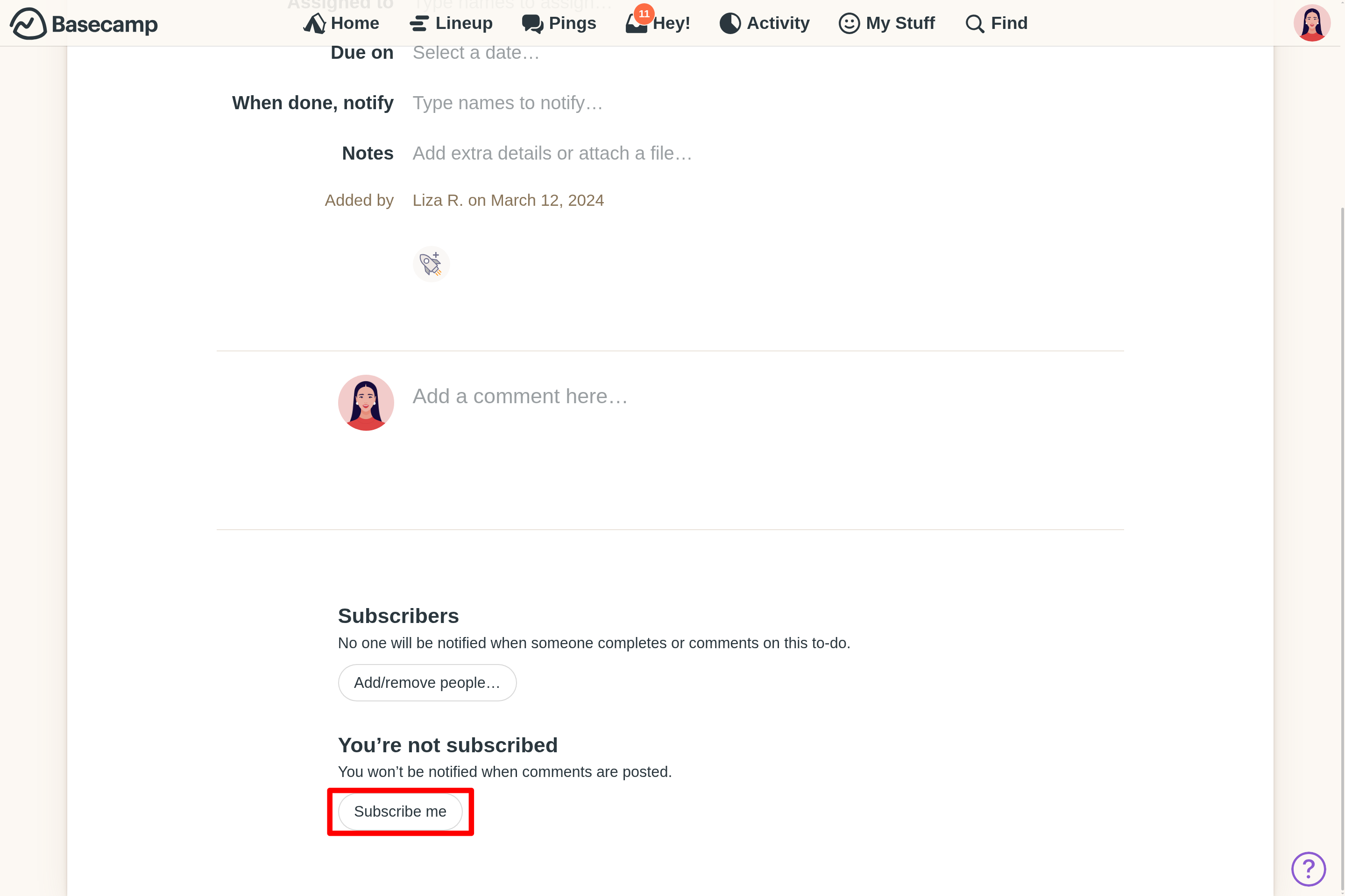 An image showing a box highlighting the 'subscribe me' link