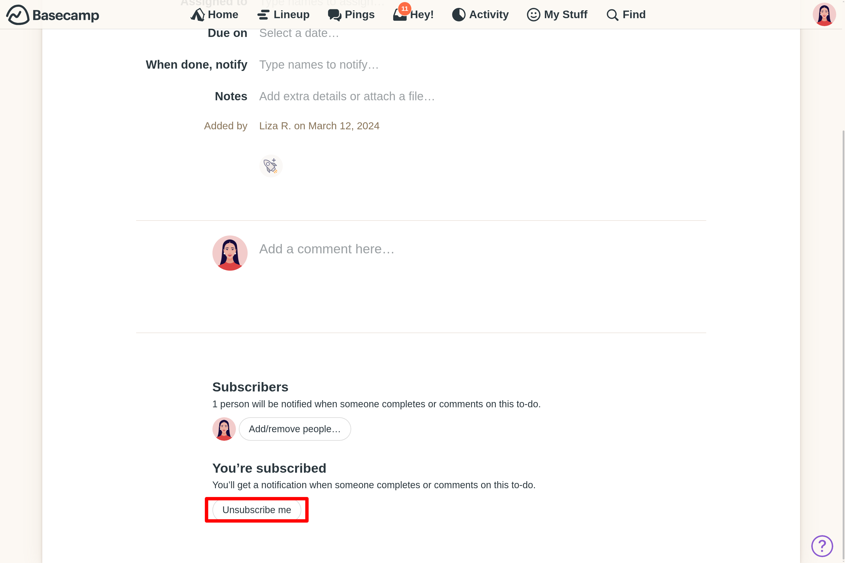 a sceenshot with a red box highlighting the 'unsubscribe me' link