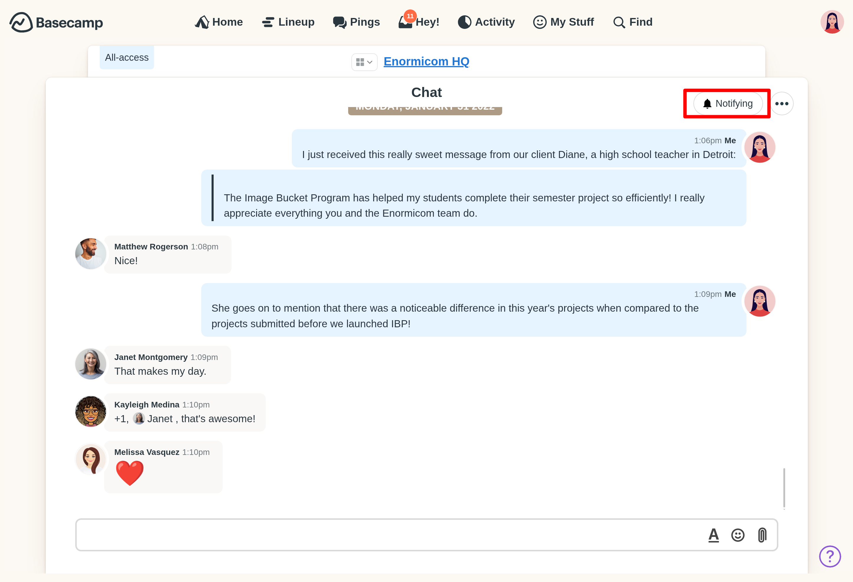 an image showing a red box highlighting the 'notifying' link