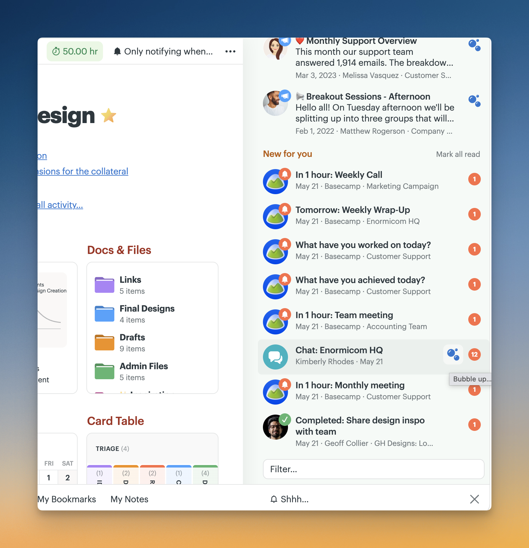 Screenshot of the bubble icon users see when hovering over a notification from the sidebar.
