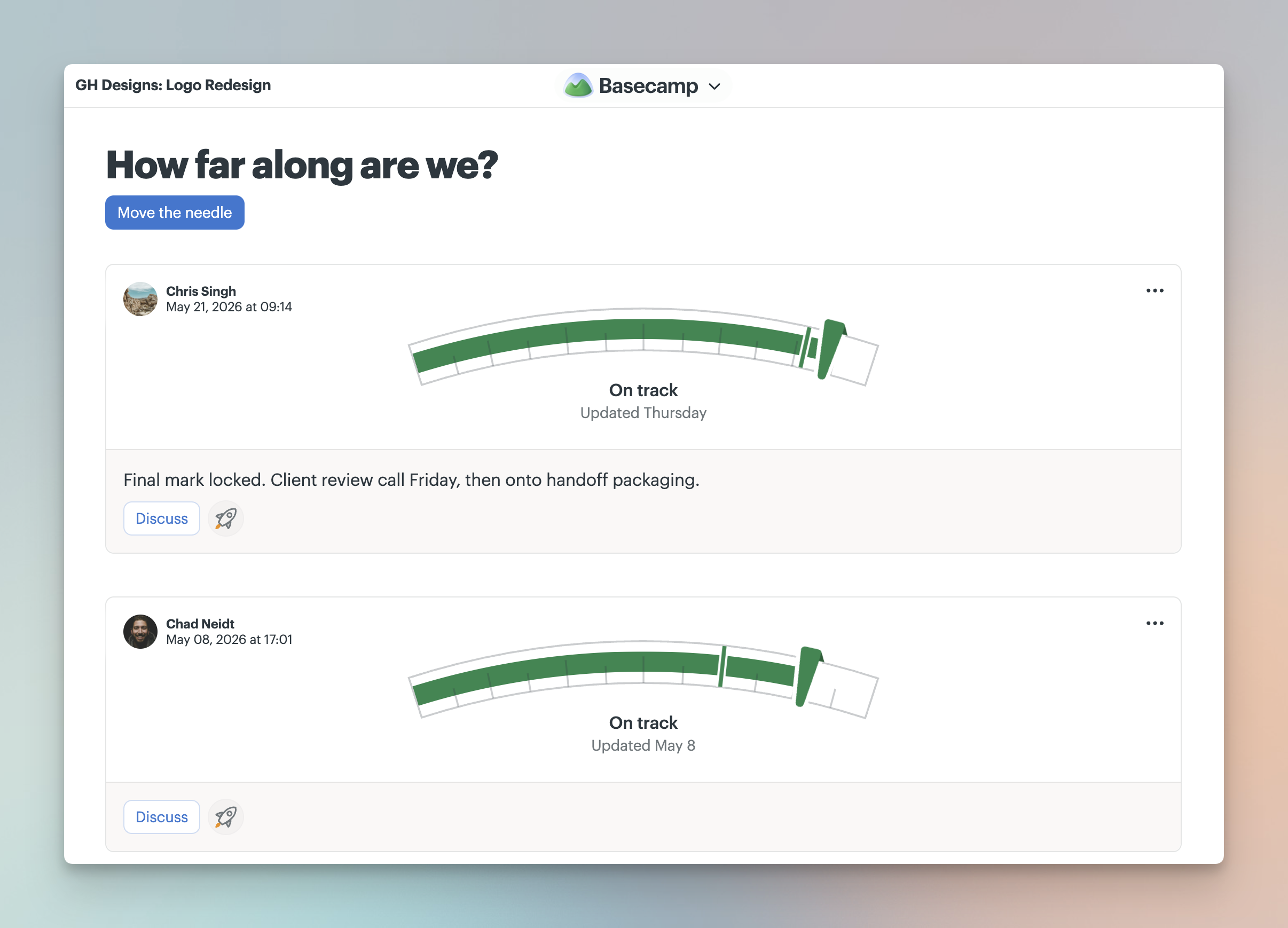 a screenshot showing the needle history for the project