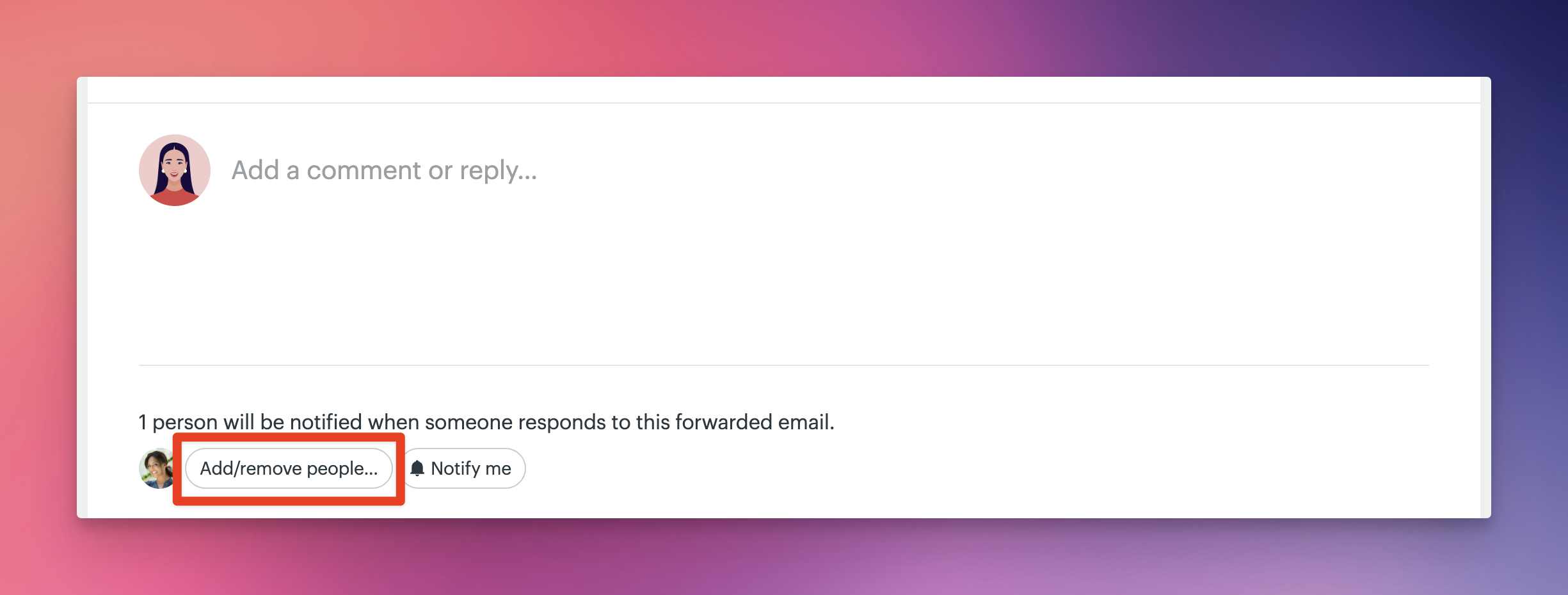 a screenshot of a box around the add/remove people button on an email forward