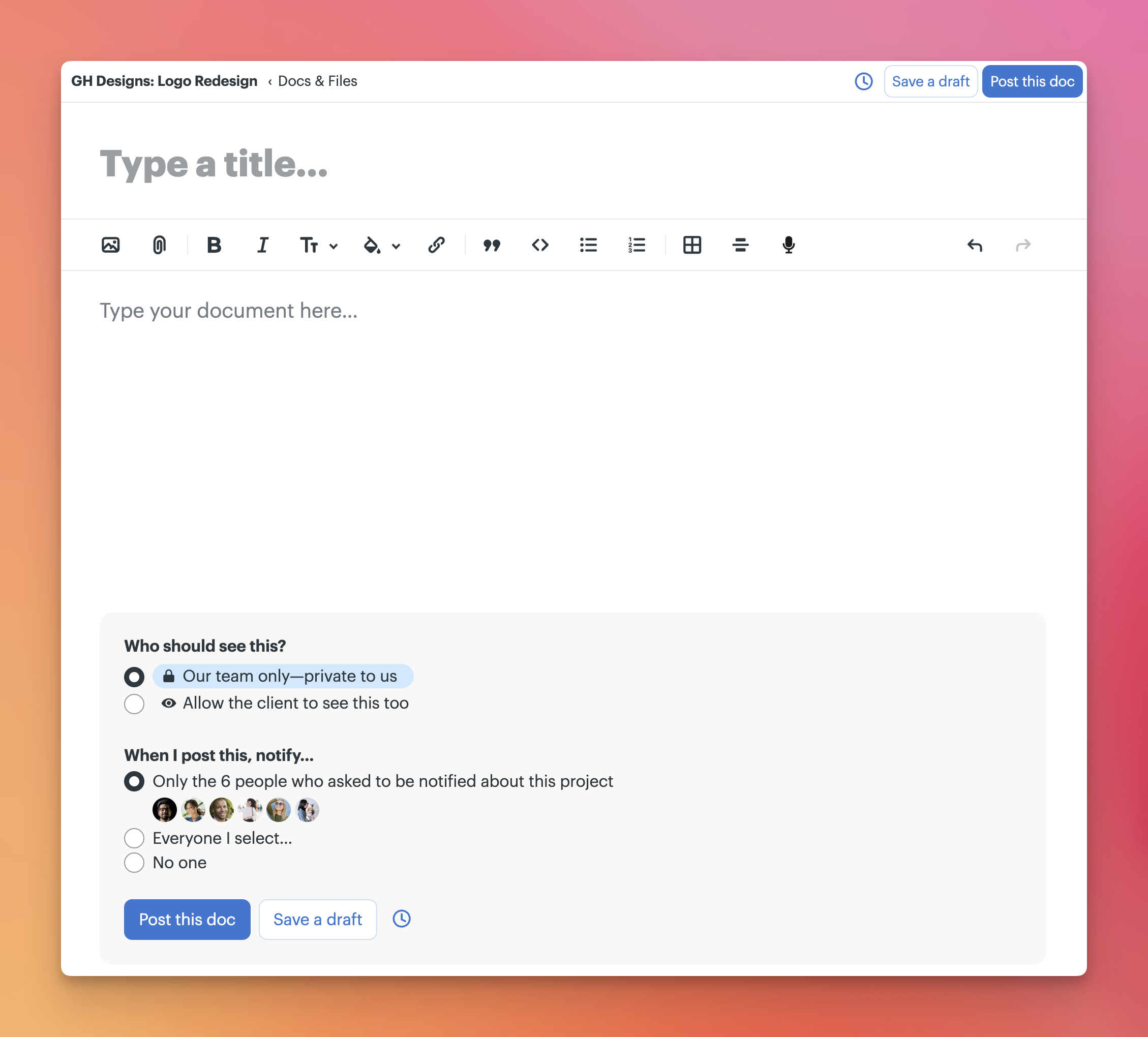 a screenshot of the new doc creation page