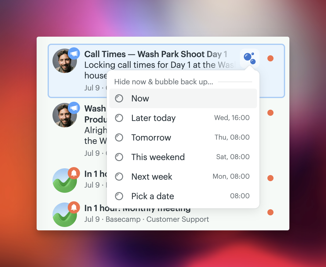 a screenshot showing the bubble up options from the bubble up menu