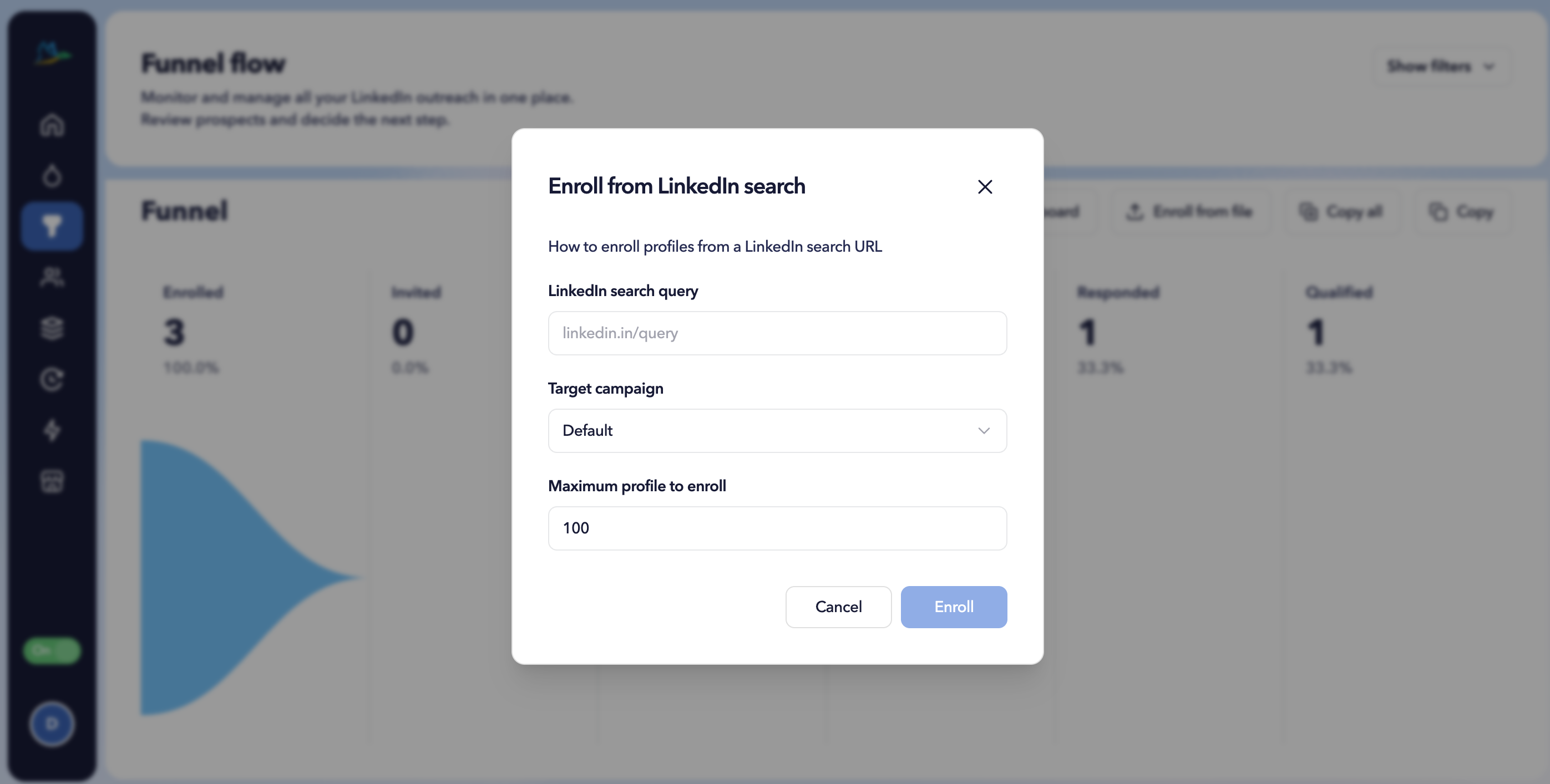 LinkedIn Search URL enrolment page in STACKED Funnel Flow.
