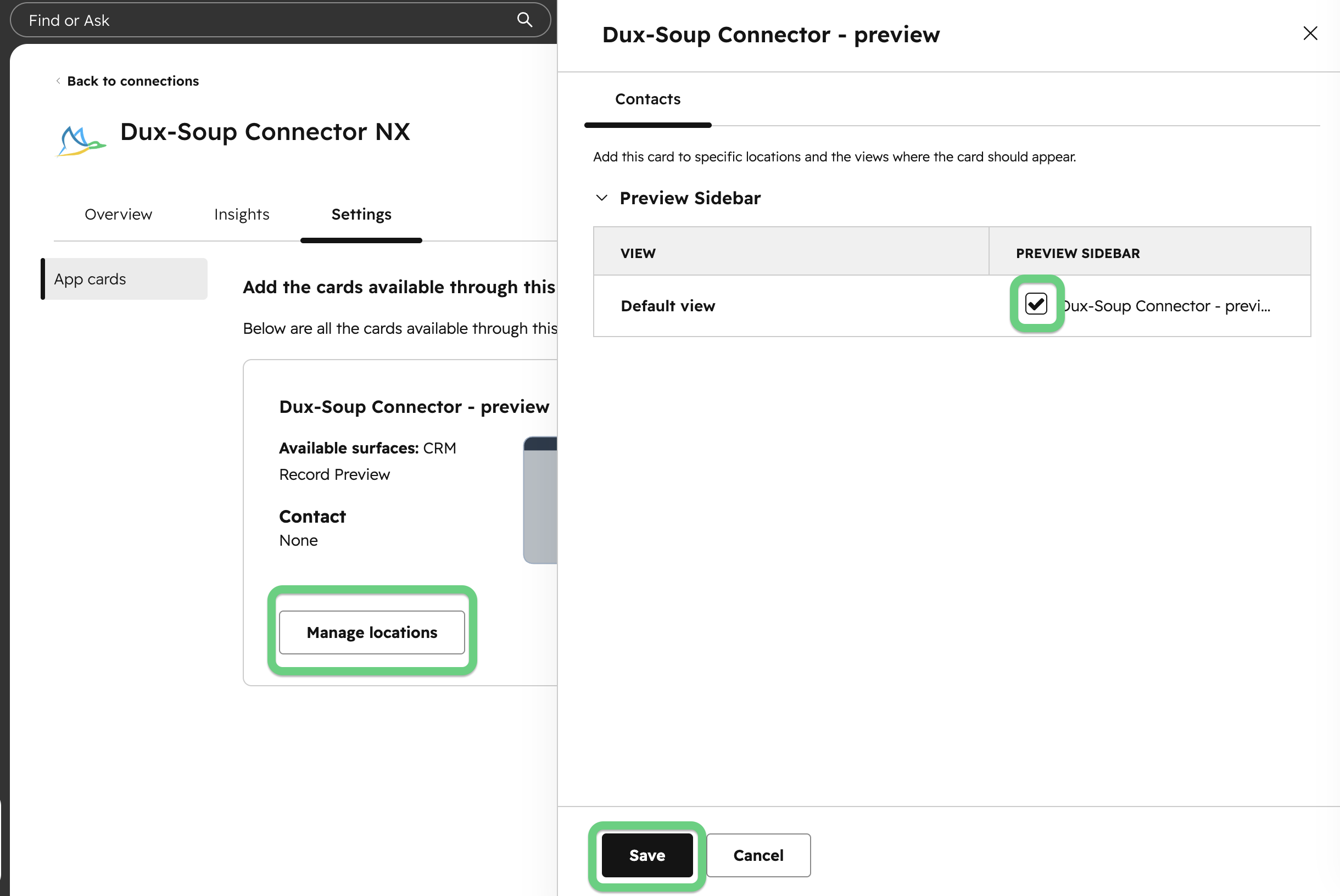 Enable both the Preview and Sidebar by checking the boxes next to Default view and saving the changes.