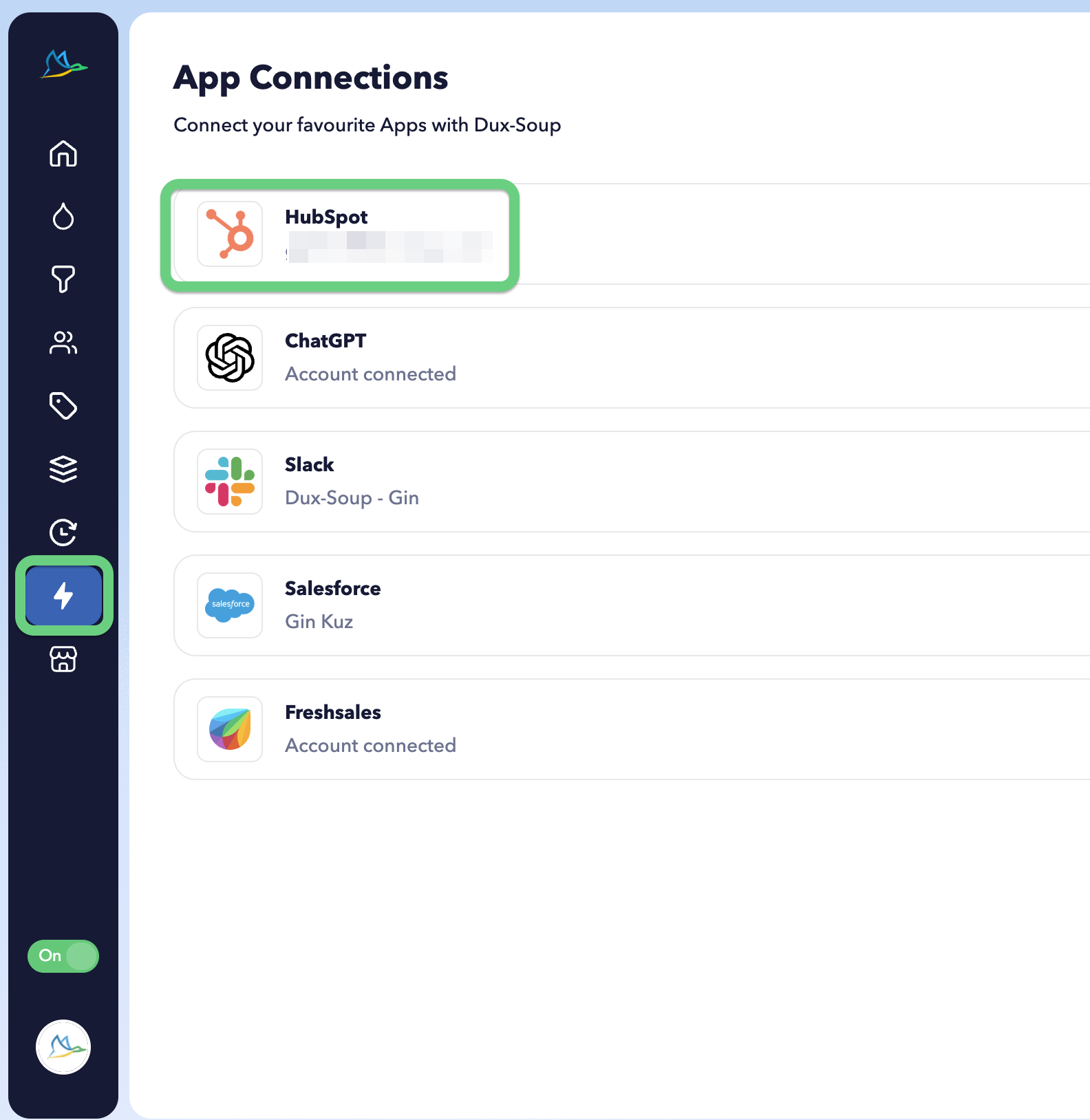 You can access Hubspot CRM integration via the STACKED dashboard, App Connections page.