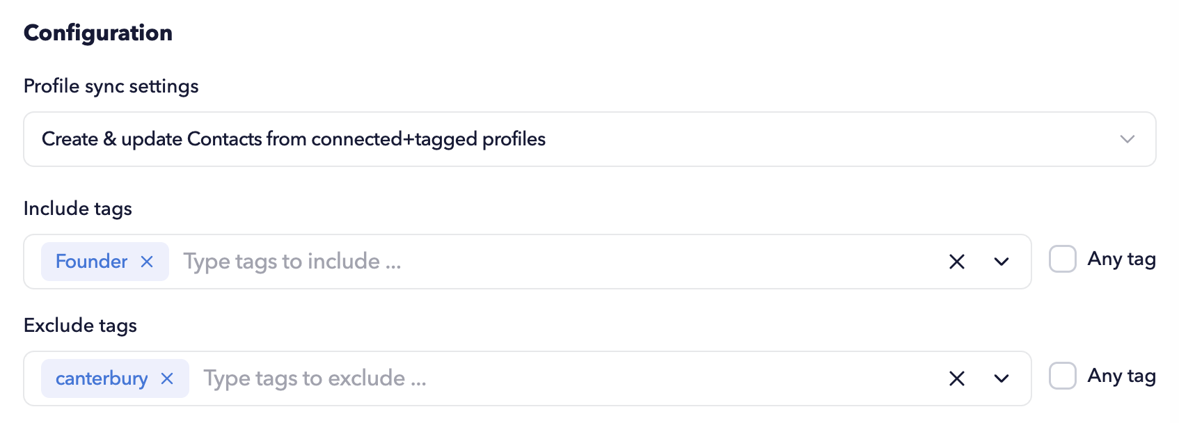 ou can also enable the Any tag option to include or exclude all tagged profiles