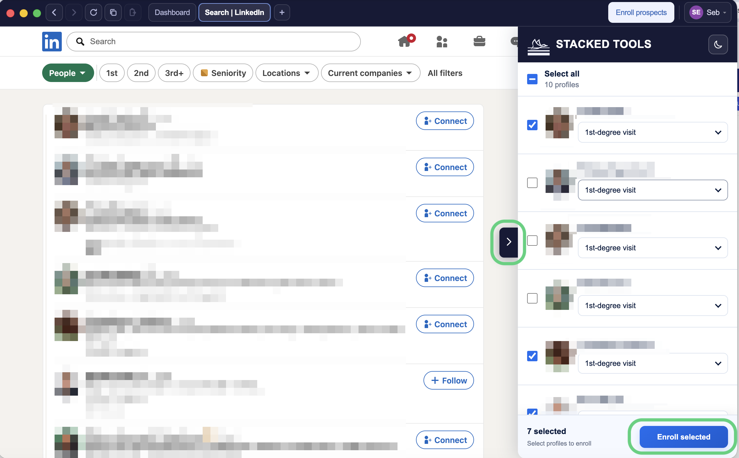 STACKED widget used to manually enrol an individual LinkedIn profile into a drip campaign.
