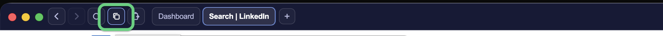 STACKED browser toolbar showing the Copy URL option used to copy the current LinkedIn page URL into the clipboard.