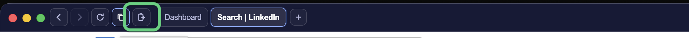 STACKED browser toolbar showing the Paste & Go control used to open a copied LinkedIn URL.