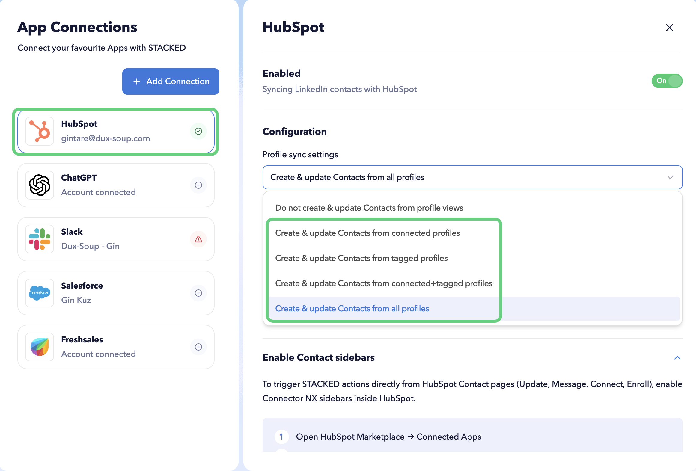 Hubspot connector configurations