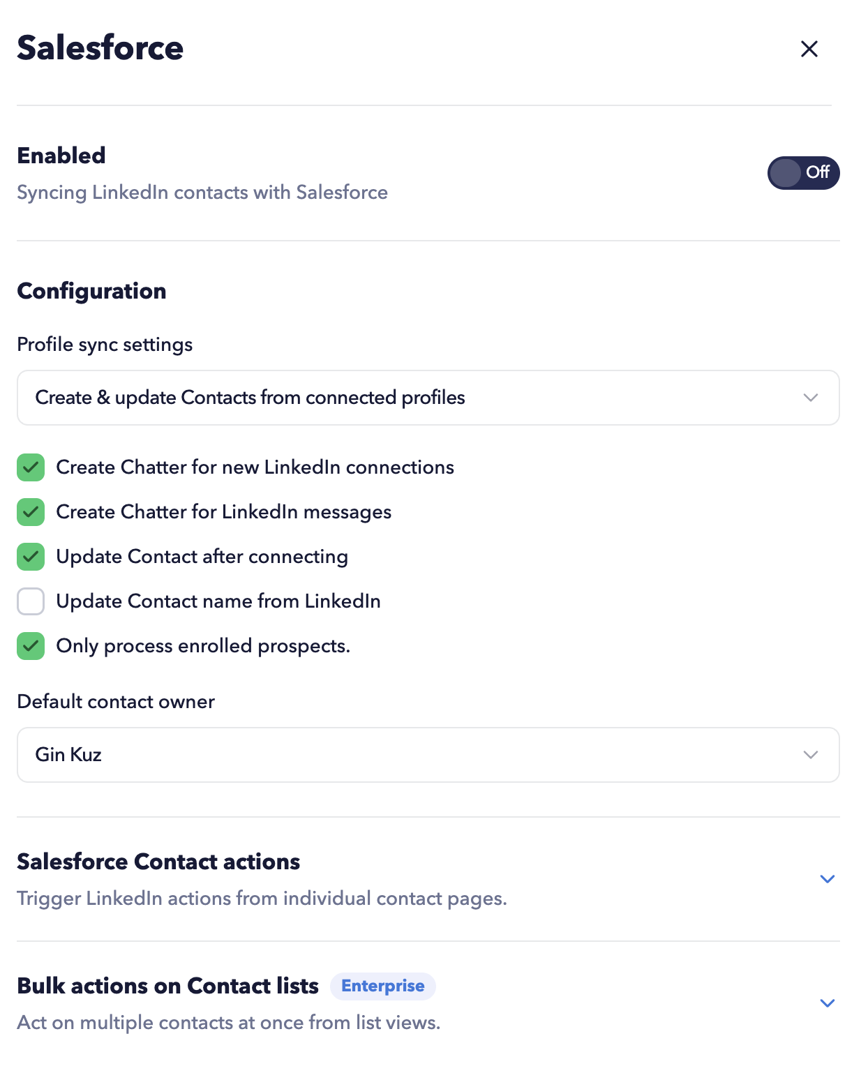 Once you grant access, your Salesforce CRM account will appear on the App Connections page in the STACKED Dashboard.