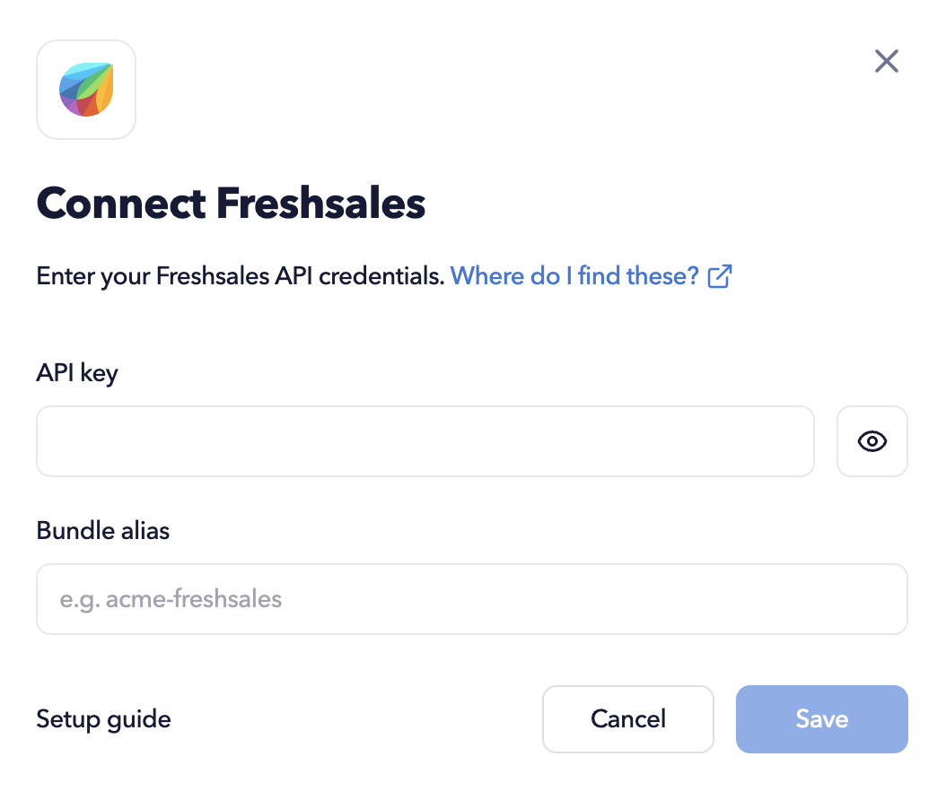 Enter your Freshsales API key and bundle alias, then click on the Save button