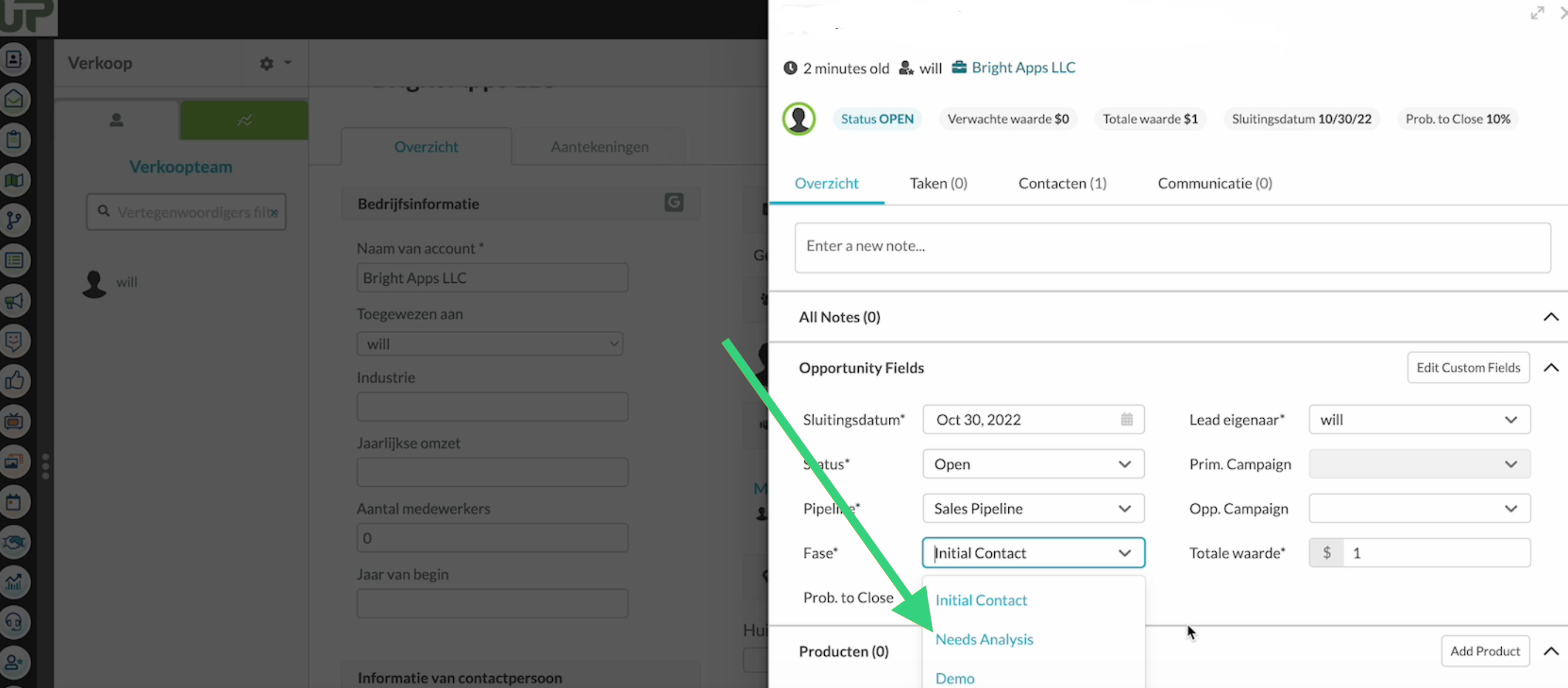 Please note that the Opportunity option will change to Needs Analysis once a prospect sends a reply on LinkedIn