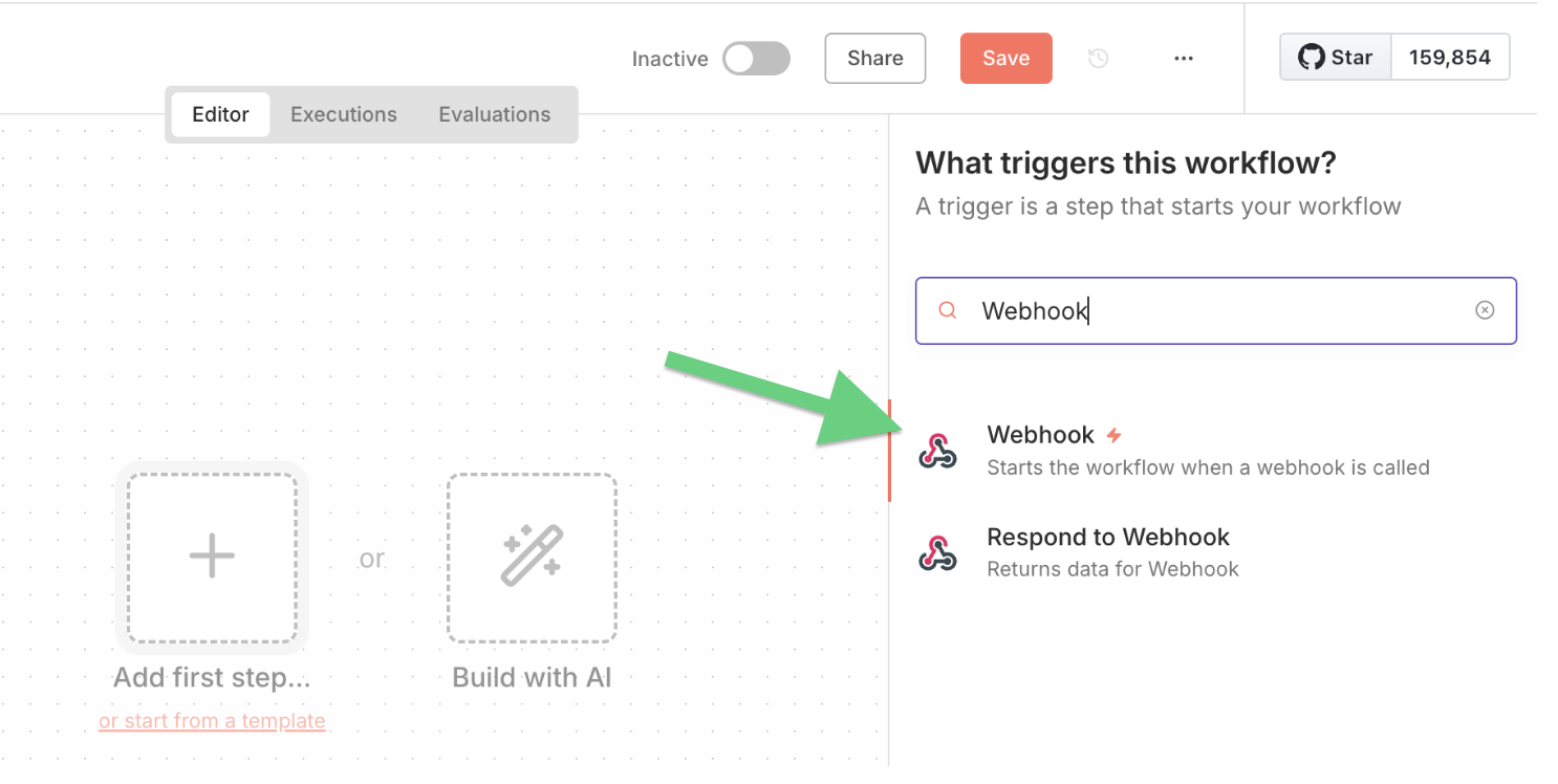 Add a Webhook Trigger node