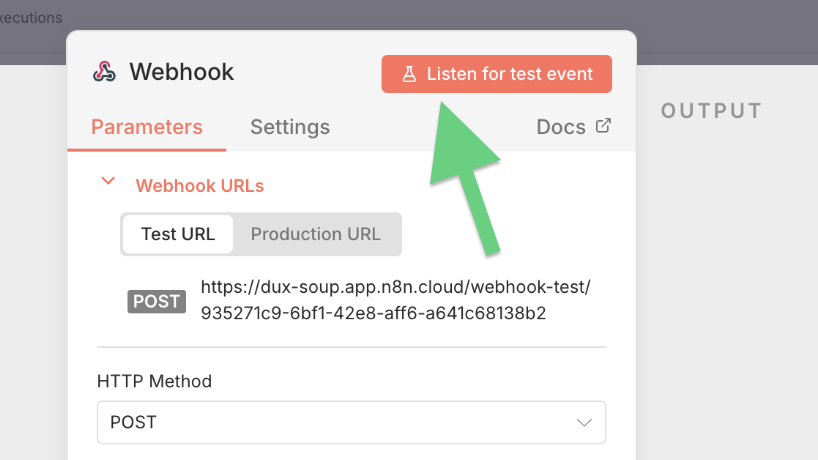 Click on 'Listen for test event'.