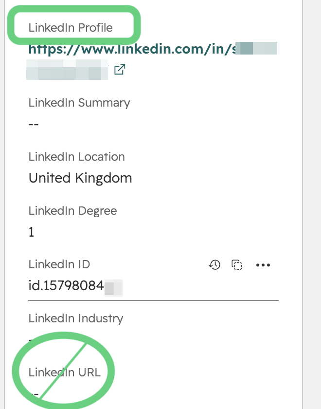 A HubSpot contact that has the LinkedIn Profile field filled out with their respective LinkedIn profile (e.g., https://www.linkedin.com/in/username/) under the field “LinkedIn Profile”, NOT LinkedIn URL or anything else.