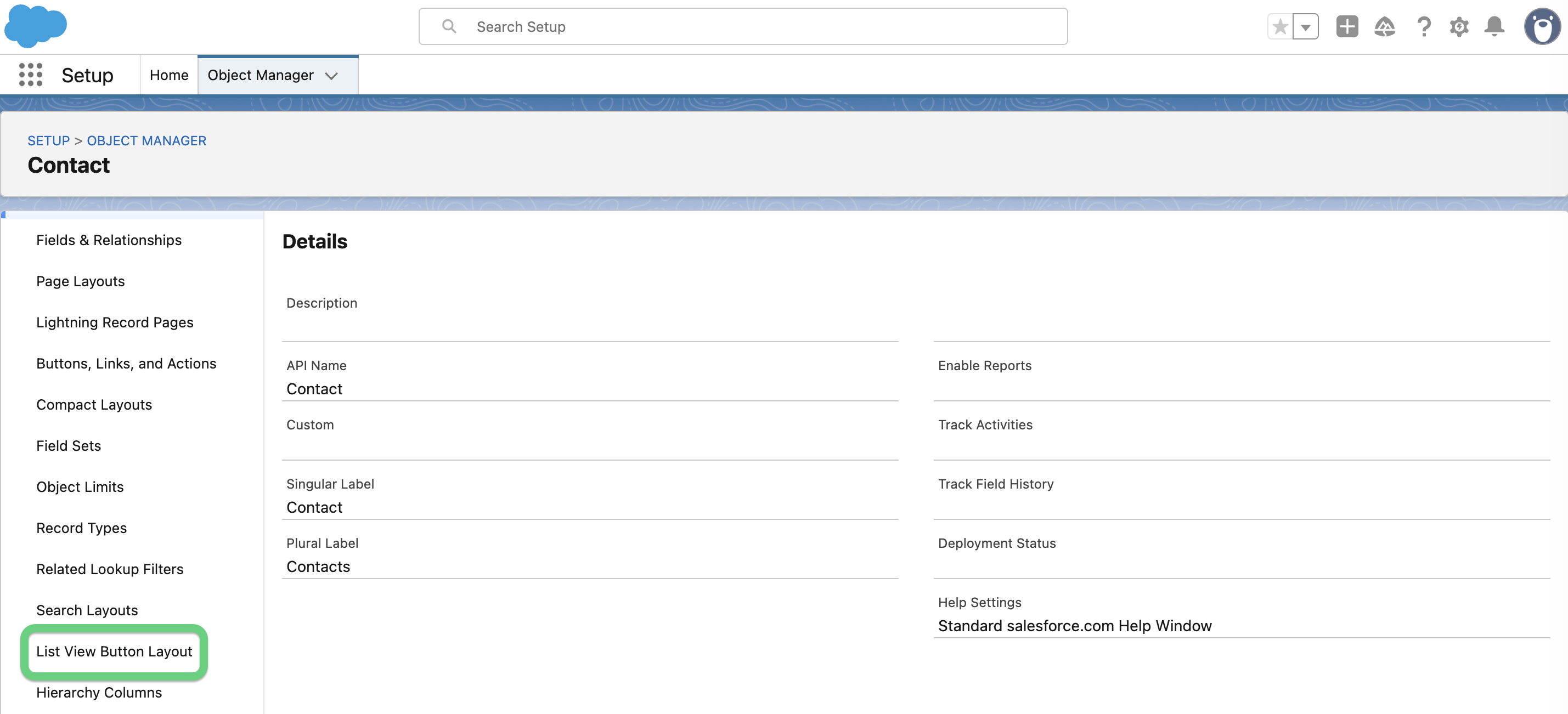 Scroll down the menu and select the 'List View Button Layout' option