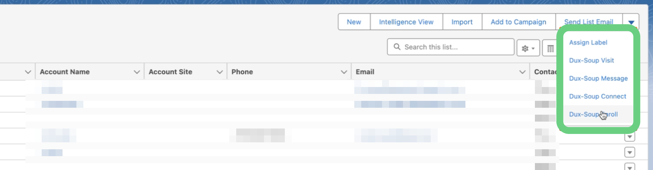 You can now close the Editor page and go back to your Contact list. The available actions for STACKED are located at the top-right corner