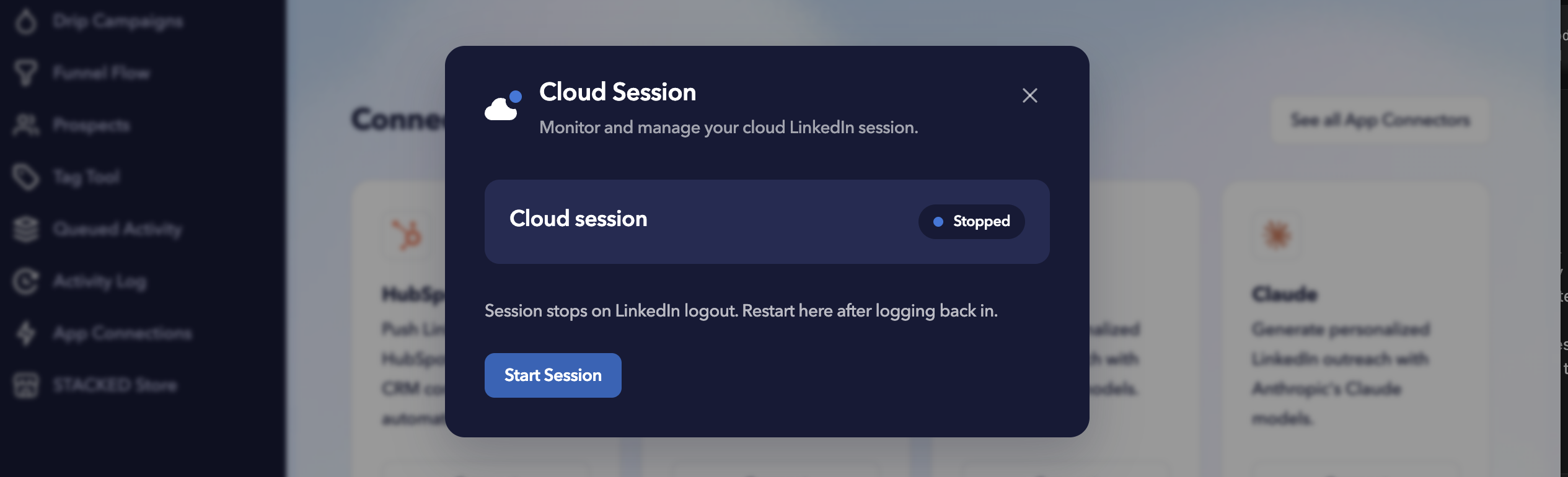 Cloud Session panel showing the Start Session button